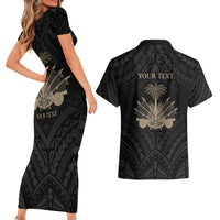 Personalized Haiti First Black Republic Couples Matching Short Sleeve Bodycon Dress and Hawaiian Shirt Negre Marron With Map And Flag