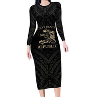 Personalized Haiti First Black Republic Family Matching Long Sleeve Bodycon Dress and Hawaiian Shirt Negre Marron With Map And Flag LT9 Mom's Dress Black - Polynesian Pride
