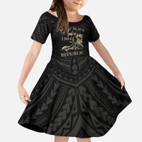 Personalized Haiti First Black Republic Family Matching Off The Shoulder Long Sleeve Dress and Hawaiian Shirt Negre Marron With Map And Flag LT9 Daughter's Dress Black - Polynesian Pride