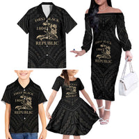 Personalized Haiti First Black Republic Family Matching Off The Shoulder Long Sleeve Dress and Hawaiian Shirt Negre Marron With Map And Flag LT9 - Polynesian Pride