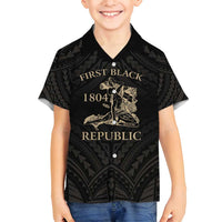 Personalized Haiti First Black Republic Family Matching Tank Maxi Dress and Hawaiian Shirt Negre Marron With Map And Flag LT9 Son's Shirt Black - Polynesian Pride