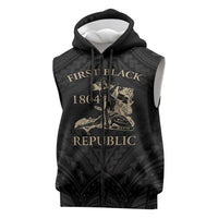 Personalized Haiti First Black Republic Sleeveless Zip Hoodie Negre Marron With Map And Flag LT9 Black - Polynesian Pride