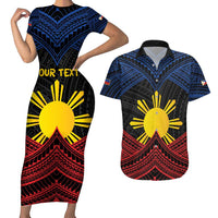 Personalized Philippines Couples Matching Short Sleeve Bodycon Dress and Hawaiian Shirt Polynesian Tribal Tattoo with Filipino Flag Motif LT9 Black - Polynesian Pride