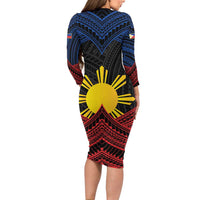 Personalized Philippines Family Matching Long Sleeve Bodycon Dress and Hawaiian Shirt Polynesian Tribal Tattoo with Filipino Flag Motif LT9 - Polynesian Pride