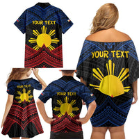 Personalized Philippines Family Matching Off Shoulder Short Dress and Hawaiian Shirt Polynesian Tribal Tattoo with Filipino Flag Motif LT9 - Polynesian Pride