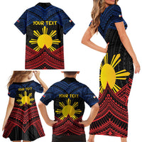 Personalized Philippines Family Matching Short Sleeve Bodycon Dress and Hawaiian Shirt Polynesian Tribal Tattoo with Filipino Flag Motif LT9 - Polynesian Pride