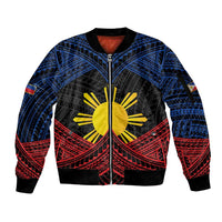 Personalized Philippines Sleeve Zip Bomber Jacket Polynesian Tribal Tattoo with Filipino Flag Motif LT9 Unisex Black - Polynesian Pride