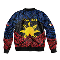 Personalized Philippines Sleeve Zip Bomber Jacket Polynesian Tribal Tattoo with Filipino Flag Motif LT9 - Polynesian Pride