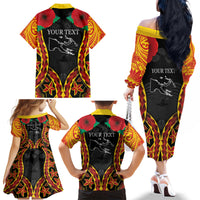 Personalised Papua New Guinea Remembrance Day Family Matching Off The Shoulder Long Sleeve Dress and Hawaiian Shirt LT9 - Polynesian Pride