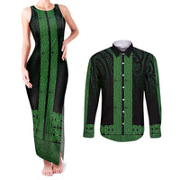 New Zealand Maori Kowhaiwhai Couples Matching Tank Maxi Dress and Long Sleeve Button Shirt Kakariki Maui and Mangopare LT9 Green - Polynesian Pride