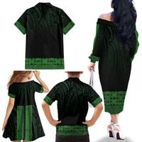 New Zealand Maori Kowhaiwhai Family Matching Off The Shoulder Long Sleeve Dress and Hawaiian Shirt Kakariki Maui and Mangopare LT9 - Polynesian Pride