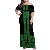 New Zealand Maori Kowhaiwhai Family Matching Off Shoulder Maxi Dress and Hawaiian Shirt Kakariki Maui and Mangopare LT9 Mom's Dress Green - Polynesian Pride