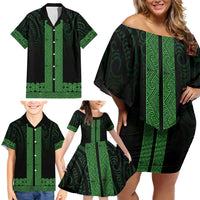 New Zealand Maori Kowhaiwhai Family Matching Off Shoulder Short Dress and Hawaiian Shirt Kakariki Maui and Mangopare LT9 - Polynesian Pride