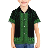 New Zealand Maori Kowhaiwhai Family Matching Off Shoulder Short Dress and Hawaiian Shirt Kakariki Maui and Mangopare LT9 Son's Shirt Green - Polynesian Pride