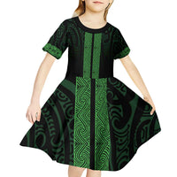 New Zealand Maori Kowhaiwhai Kid Short Sleeve Dress Kakariki Maui and Mangopare LT9 - Polynesian Pride