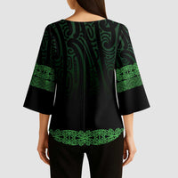 New Zealand Maori Kowhaiwhai Kimono Sleeve Blouse Kakariki Maui and Mangopare LT9 - Polynesian Pride