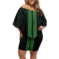 New Zealand Maori Kowhaiwhai Off Shoulder Short Dress Kakariki Maui and Mangopare LT9 Women Green - Polynesian Pride