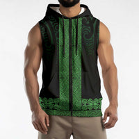 New Zealand Maori Kowhaiwhai Sleeveless Zip Hoodie Kakariki Maui and Mangopare LT9 - Polynesian Pride