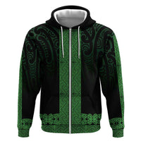 New Zealand Maori Kowhaiwhai Zip Hoodie Kakariki Maui and Mangopare LT9 Zip Hoodie Green - Polynesian Pride