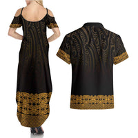 New Zealand Maori Kowhaiwhai Couples Matching Summer Maxi Dress and Hawaiian Shirt Karaka Maui and Mangopare LT9 - Polynesian Pride