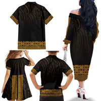 New Zealand Maori Kowhaiwhai Family Matching Off The Shoulder Long Sleeve Dress and Hawaiian Shirt Karaka Maui and Mangopare LT9 - Polynesian Pride