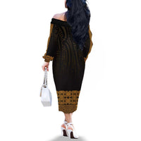 New Zealand Maori Kowhaiwhai Family Matching Off The Shoulder Long Sleeve Dress and Hawaiian Shirt Karaka Maui and Mangopare LT9 - Polynesian Pride