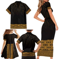 New Zealand Maori Kowhaiwhai Family Matching Short Sleeve Bodycon Dress and Hawaiian Shirt Karaka Maui and Mangopare LT9 - Polynesian Pride