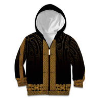 New Zealand Maori Kowhaiwhai Kid Hoodie Karaka Maui and Mangopare LT9 Zip Hoodie Gold - Polynesian Pride