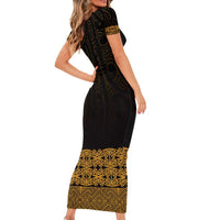 New Zealand Maori Kowhaiwhai Short Sleeve Bodycon Dress Karaka Maui and Mangopare LT9 - Polynesian Pride
