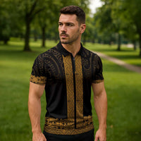 New Zealand Maori Kowhaiwhai Zipper Polo Shirt Karaka Maui and Mangopare LT9 - Polynesian Pride
