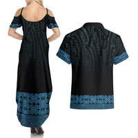 New Zealand Maori Kowhaiwhai Couples Matching Summer Maxi Dress and Hawaiian Shirt Kikorangi Maui and Mangopare LT9 - Polynesian Pride