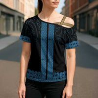 New Zealand Maori Kowhaiwhai Cross Shoulder Shirt Kikorangi Maui and Mangopare LT9 - Polynesian Pride