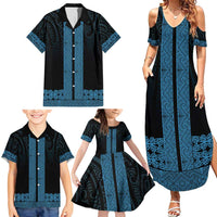 New Zealand Maori Kowhaiwhai Family Matching Summer Maxi Dress and Hawaiian Shirt Kikorangi Maui and Mangopare LT9 - Polynesian Pride