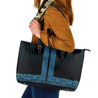 New Zealand Maori Kowhaiwhai Leather Tote Bag Kikorangi Maui and Mangopare LT9 Blue - Polynesian Pride