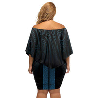 New Zealand Maori Kowhaiwhai Off Shoulder Short Dress Kikorangi Maui and Mangopare LT9 - Polynesian Pride