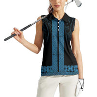 New Zealand Maori Kowhaiwhai Women Sleeveless Polo Shirt Kikorangi Maui and Mangopare