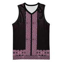 New Zealand Maori Kowhaiwhai Basketball Jersey Mawhero Maui and Mangopare LT9 Unisex Pink - Polynesian Pride