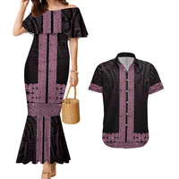 New Zealand Maori Kowhaiwhai Couples Matching Mermaid Dress and Hawaiian Shirt Mawhero Maui and Mangopare LT9 Pink - Polynesian Pride