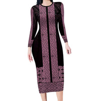 New Zealand Maori Kowhaiwhai Family Matching Long Sleeve Bodycon Dress and Hawaiian Shirt Mawhero Maui and Mangopare LT9 Mom's Dress Pink - Polynesian Pride