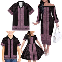 New Zealand Maori Kowhaiwhai Family Matching Off The Shoulder Long Sleeve Dress and Hawaiian Shirt Mawhero Maui and Mangopare LT9 - Polynesian Pride