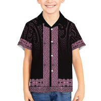 New Zealand Maori Kowhaiwhai Family Matching Off Shoulder Maxi Dress and Hawaiian Shirt Mawhero Maui and Mangopare LT9 Son's Shirt Pink - Polynesian Pride