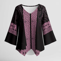 New Zealand Maori Kowhaiwhai Kimono Sleeve Blouse Mawhero Maui and Mangopare LT9 Female Pink - Polynesian Pride