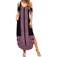 New Zealand Maori Kowhaiwhai Summer Maxi Dress Mawhero Maui and Mangopare LT9 Women Pink - Polynesian Pride