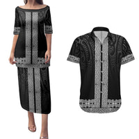 New Zealand Maori Kowhaiwhai Couples Matching Puletasi and Hawaiian Shirt Pango Maui and Mangopare LT9 Black - Polynesian Pride