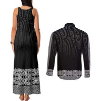 New Zealand Maori Kowhaiwhai Couples Matching Tank Maxi Dress and Long Sleeve Button Shirt Pango Maui and Mangopare LT9 - Polynesian Pride