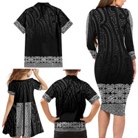 New Zealand Maori Kowhaiwhai Family Matching Long Sleeve Bodycon Dress and Hawaiian Shirt Pango Maui and Mangopare LT9 - Polynesian Pride
