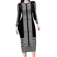 New Zealand Maori Kowhaiwhai Family Matching Long Sleeve Bodycon Dress and Hawaiian Shirt Pango Maui and Mangopare LT9 Mom's Dress Black - Polynesian Pride