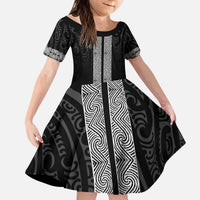 New Zealand Maori Kowhaiwhai Kid Short Sleeve Dress Pango Maui and Mangopare LT9 KID Black - Polynesian Pride