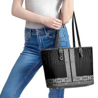 New Zealand Maori Kowhaiwhai Leather Tote Bag Pango Maui and Mangopare