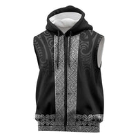 New Zealand Maori Kowhaiwhai Sleeveless Zip Hoodie Pango Maui and Mangopare LT9 Black - Polynesian Pride